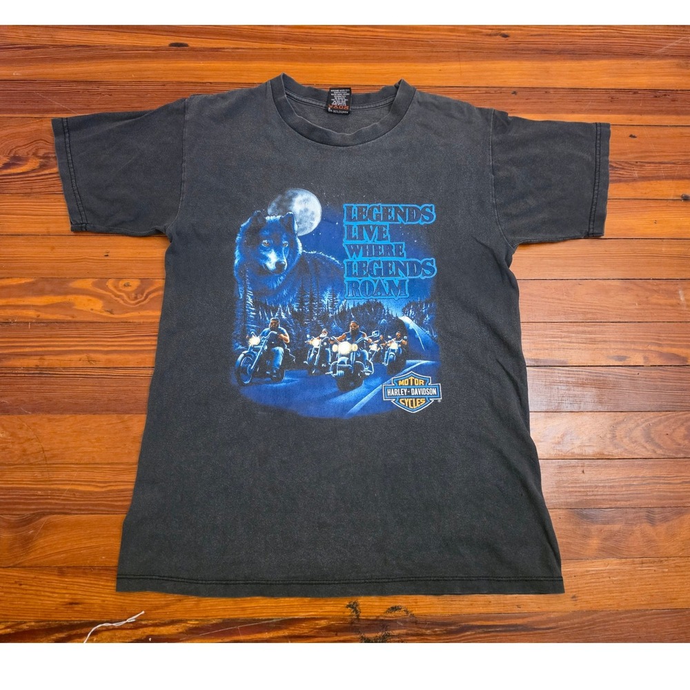 Vintage 1995 Harley Davidson Wolf Legends Live T-Shirt Black Single Stitch S/M